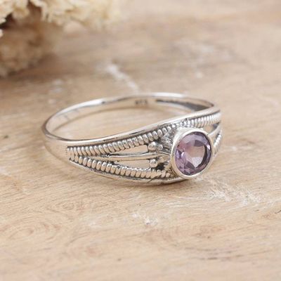 Alternate image for Polished Domed Single Stone Ring with Round Amethyst Gem Wise Eden