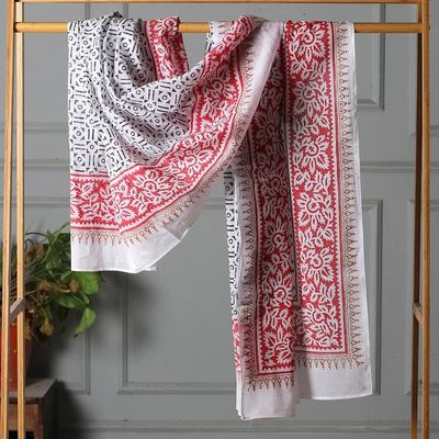 Alternate image for Geometric Vine-Patterned Hand-Block Printed Cotton Sarong Enchanting Geometry