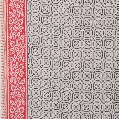 Alternate image for Geometric Vine-Patterned Hand-Block Printed Cotton Sarong Enchanting Geometry