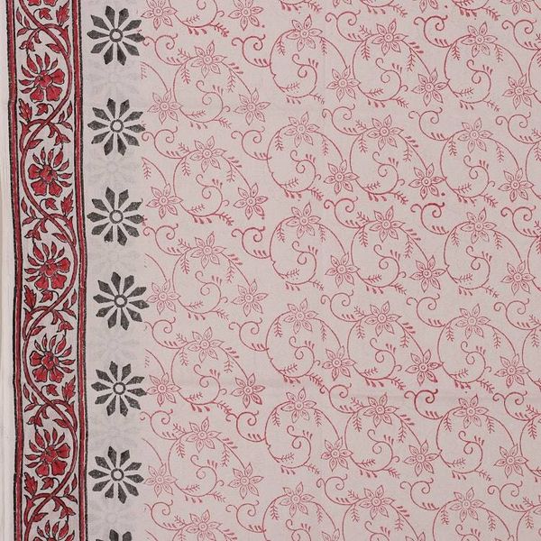 Alternate image for Cotton Sarong with Hand-Block Printed Floral and Vine Motifs Garden of Joy