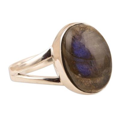 Alternate image for Labradorite and Sterling Silver Single Stone Ring from India Soft Blush in Iridescent