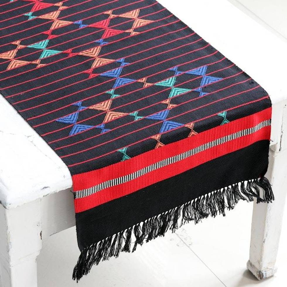 Hand-woven Cotton Runner Table Linen from India 'Colorful Constellations'