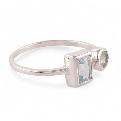 Alternate image for Round and Rectangular Blue Topaz Silver Cocktail Ring Celestial Duet