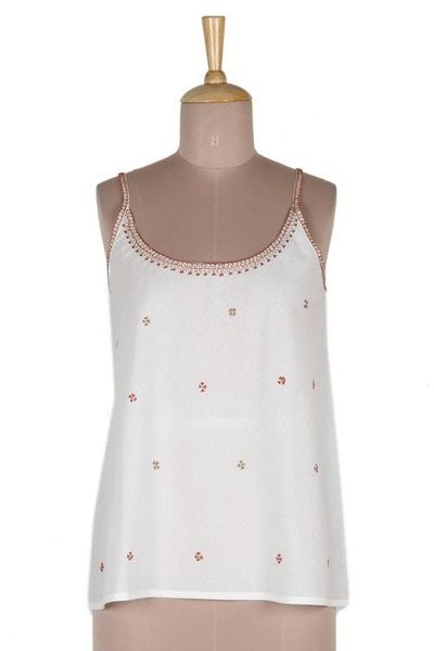 Alternate image for Cotton Camisole-Style Embroidered Tank Top Summer Blooms in Russet