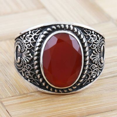 Primary image for Mens Sterling Silver and Red Onyx Cocktail Ring Falling in Red