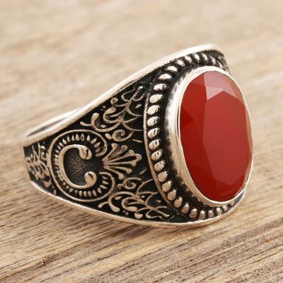 Alternate image for Mens Sterling Silver and Red Onyx Cocktail Ring Falling in Red