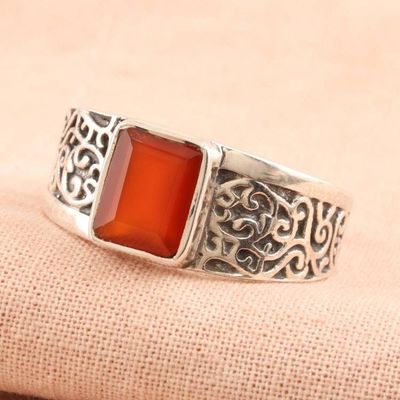 Primary image for Mens Red Onyx and Sterling Silver Cocktail Ring Red Glisten