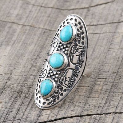 Alternate image for Elephant Motif Sterling Silver Cocktail RIng Agra Elephants