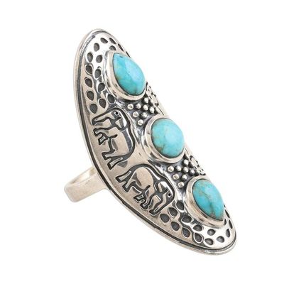 Alternate image for Elephant Motif Sterling Silver Cocktail RIng Agra Elephants