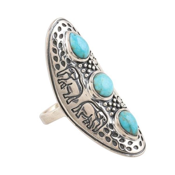 Alternate image for Elephant Motif Sterling Silver Cocktail RIng Agra Elephants