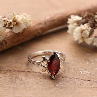 Alternate image for Silver Cocktail Ring with Marquise-Shaped Garnet Stone Fiery Sparkle
