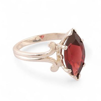 Alternate image for Silver Cocktail Ring with Marquise-Shaped Garnet Stone Fiery Sparkle