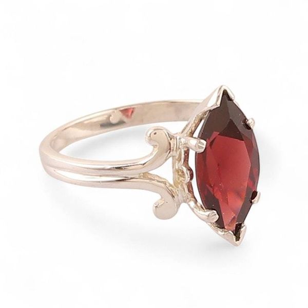 Alternate image for Silver Cocktail Ring with Marquise-Shaped Garnet Stone Fiery Sparkle