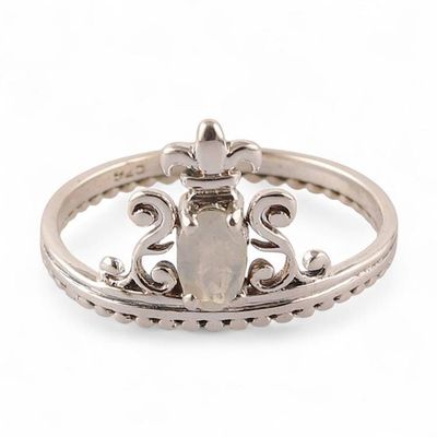 Alternate image for Crown-Themed Rainbow Moonstone Sterling Silver Cocktail Ring Luminous Crown