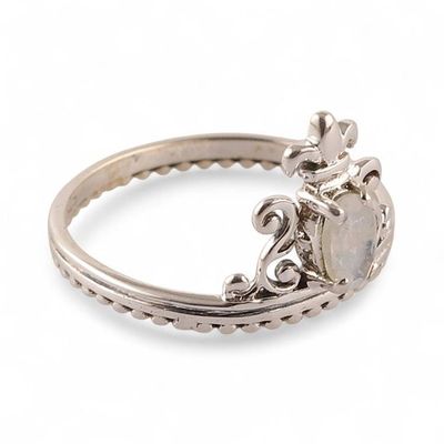 Alternate image for Crown-Themed Rainbow Moonstone Sterling Silver Cocktail Ring Luminous Crown