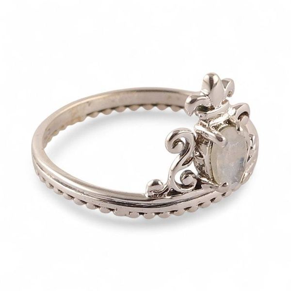 Alternate image for Crown-Themed Rainbow Moonstone Sterling Silver Cocktail Ring Luminous Crown