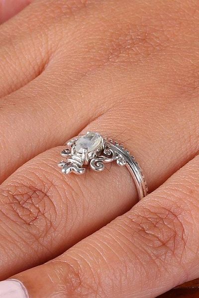 Alternate image for Crown-Themed Rainbow Moonstone Sterling Silver Cocktail Ring Luminous Crown