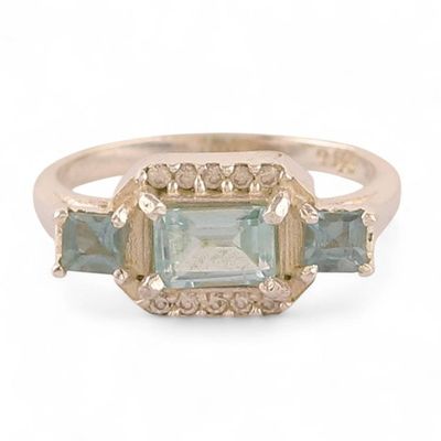 Alternate image for Geometric Blue Topaz Cubic Zirconia Silver Cocktail Ring Azure Horizon