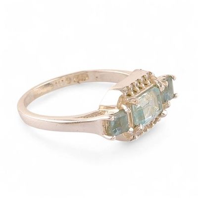 Alternate image for Geometric Blue Topaz Cubic Zirconia Silver Cocktail Ring Azure Horizon