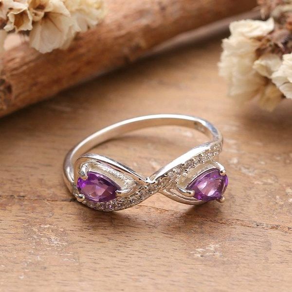 Alternate image for Infinity Symbol-Themed Amethyst Cubic Zirconia Silver Ring Violet Radiance