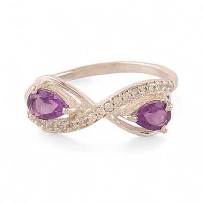 Alternate image for Infinity Symbol-Themed Amethyst Cubic Zirconia Silver Ring Violet Radiance