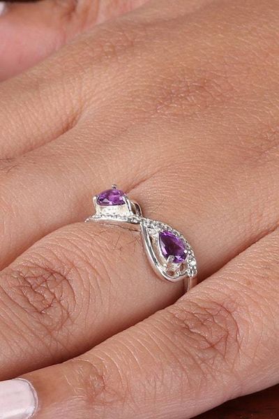Alternate image for Infinity Symbol-Themed Amethyst Cubic Zirconia Silver Ring Violet Radiance