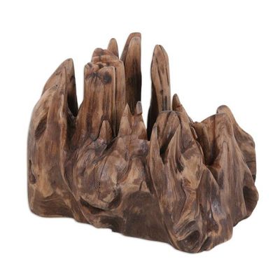 Alternate image for Abstract Sculpture Crafted in India From Reclaimed Teak Wood Strong Nature