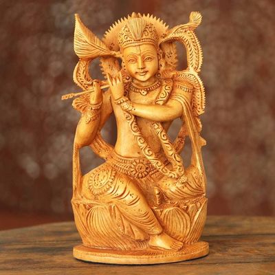 Primary image for Hand Carved Kadam Wood Krishna Sculpture Benevolent Krishna