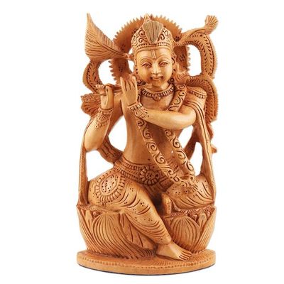Alternate image for Hand Carved Kadam Wood Krishna Sculpture Benevolent Krishna
