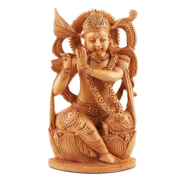Alternate image for Hand Carved Kadam Wood Krishna Sculpture Benevolent Krishna