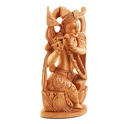 Alternate image for Hand Carved Kadam Wood Krishna Sculpture Benevolent Krishna