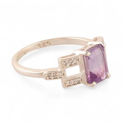 Alternate image for Rectangular Amethyst Cubic Zirconia Silver Cocktail Ring Purple Awe