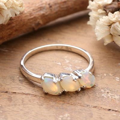 Primary image for 2-Carat Opal Sterling Silver Multi-Stone Ring from India Luminous Trio