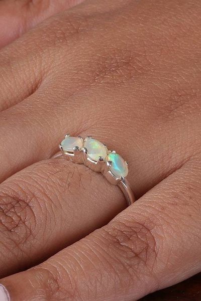 Alternate image for 2-Carat Opal Sterling Silver Multi-Stone Ring from India Luminous Trio