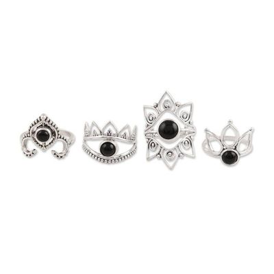 Primary image for Onyx Cocktail Rings from India Set of 4 Magic Quartet