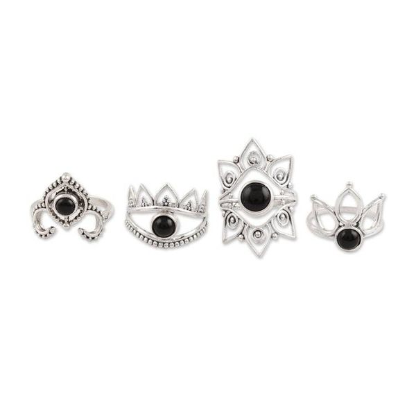Alternate image for Onyx Cocktail Rings from India Set of 4 Magic Quartet