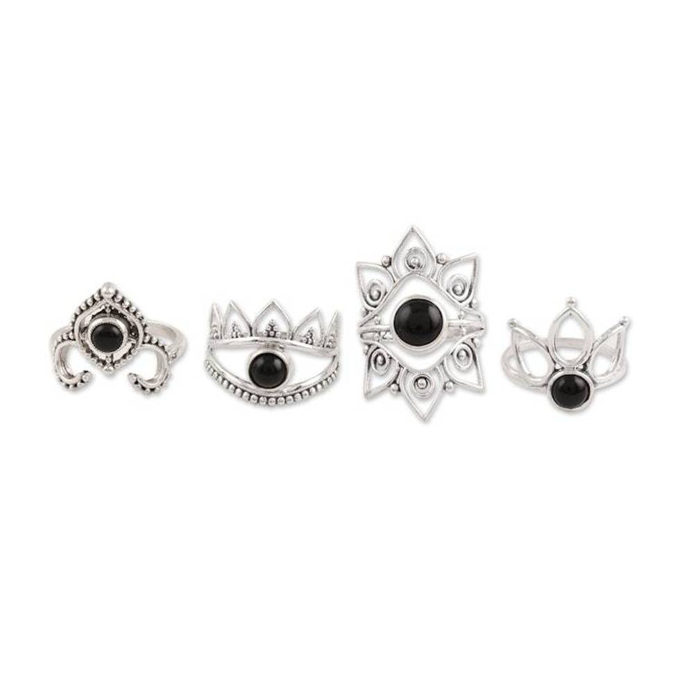 Onyx Cocktail Rings from India Set of 4 'Magic Quartet'
