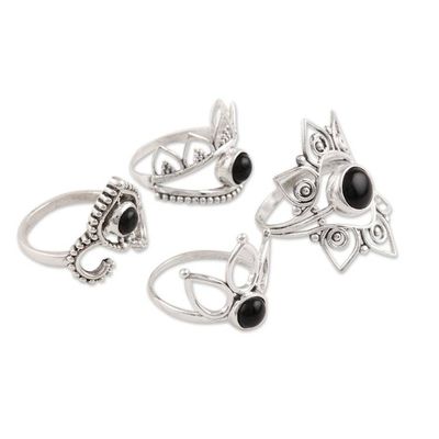 Alternate image for Onyx Cocktail Rings from India Set of 4 Magic Quartet