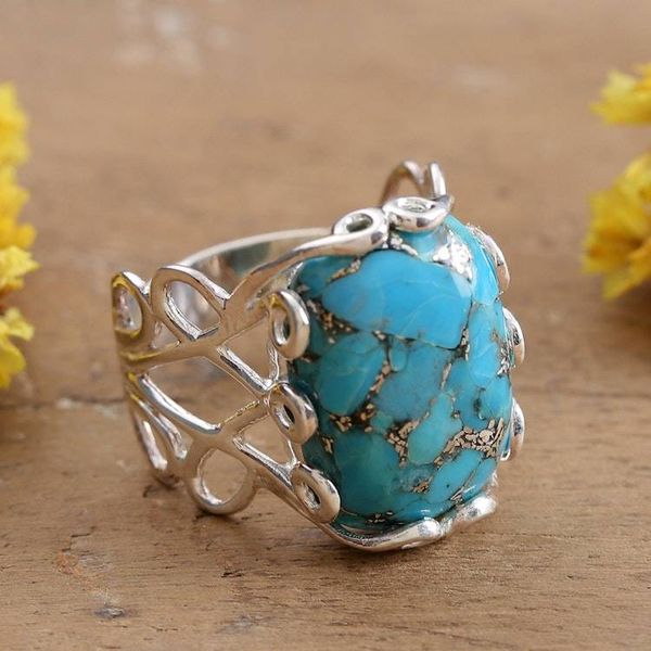 Alternate image for High-Polished Composite Turquoise Cabochon Single Stone Ring Lagoon Blue