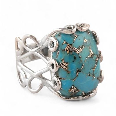 Alternate image for High-Polished Composite Turquoise Cabochon Single Stone Ring Lagoon Blue