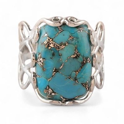 Alternate image for High-Polished Composite Turquoise Cabochon Single Stone Ring Lagoon Blue