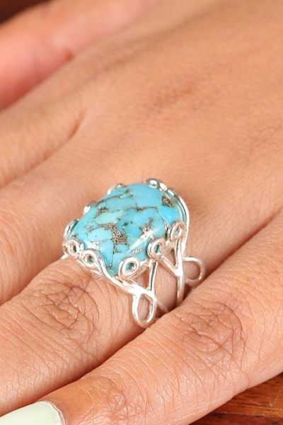 Alternate image for High-Polished Composite Turquoise Cabochon Single Stone Ring Lagoon Blue