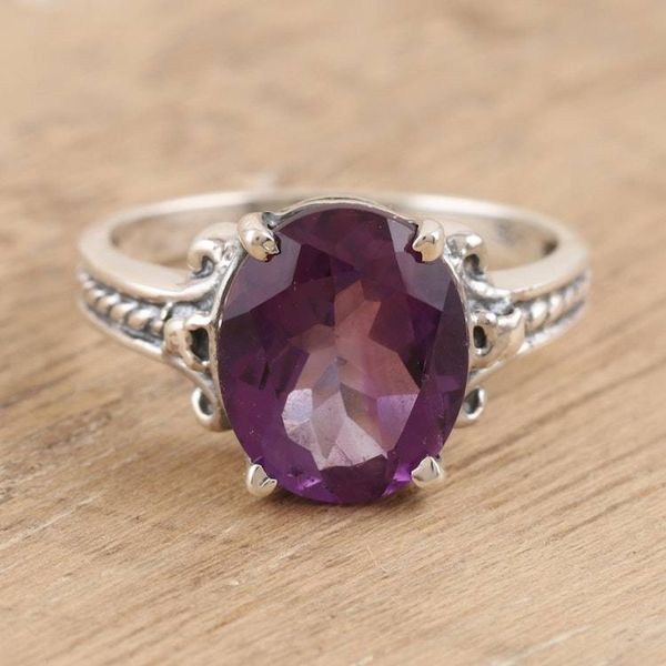 Alternate image for Hand Crafted Amethyst and Sterling Silver Cocktail Ring Lyrical Lavender