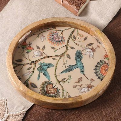 Alternate image for Sylvan-Themed Resin-Coated Mango Wood Tray Made in India Refined Mother Nature