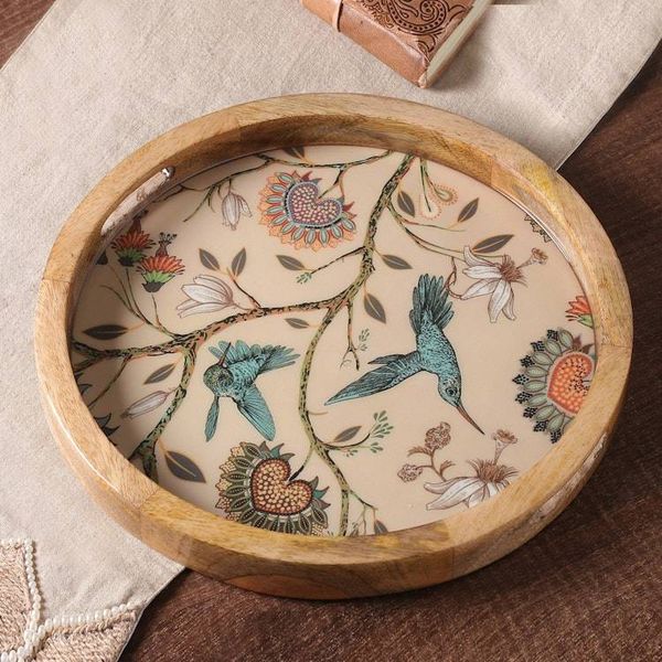 Alternate image for Sylvan-Themed Resin-Coated Mango Wood Tray Made in India Refined Mother Nature
