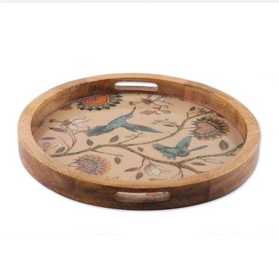 Alternate image for Sylvan-Themed Resin-Coated Mango Wood Tray Made in India Refined Mother Nature