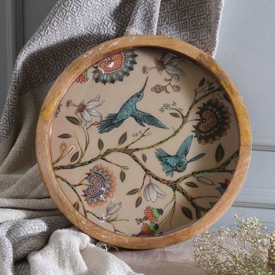 Alternate image for Sylvan-Themed Resin-Coated Mango Wood Tray Made in India Refined Mother Nature
