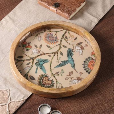 Alternate image for Sylvan-Themed Resin-Coated Mango Wood Tray Made in India Refined Mother Nature