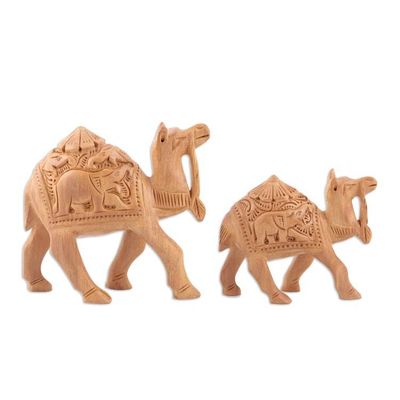Alternate image for Handcrafted Wood Statuettes Pair Camel Caravan