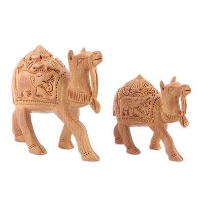 Alternate image for Handcrafted Wood Statuettes Pair Camel Caravan